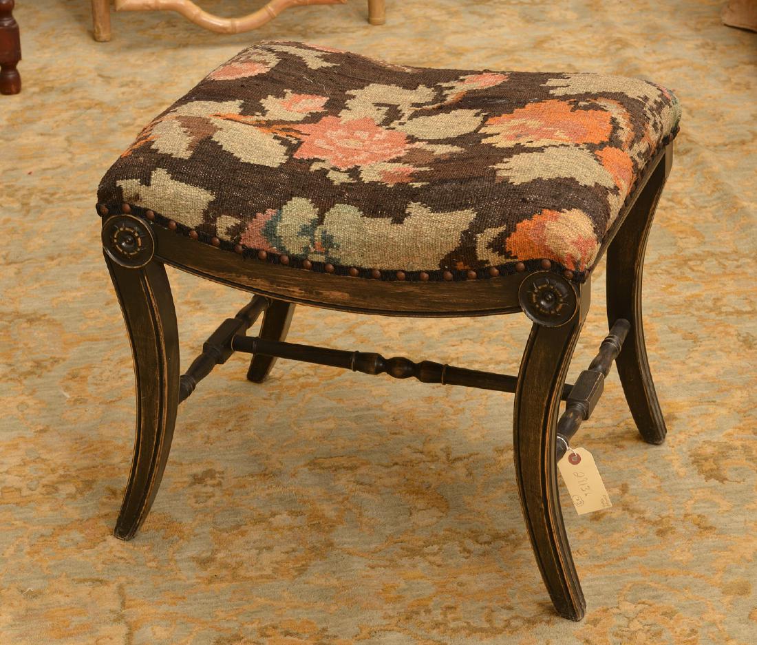 Regency style ebonized bench with kilim seat (1 of 3)