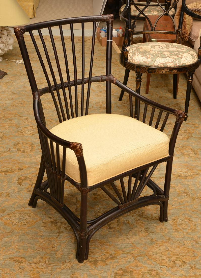 Palecek ebonized bamboo style chair: Palecek ebonized bamboo style chair, 21st c., attached cushion, 37"h x 23.5"w x 22.5"d