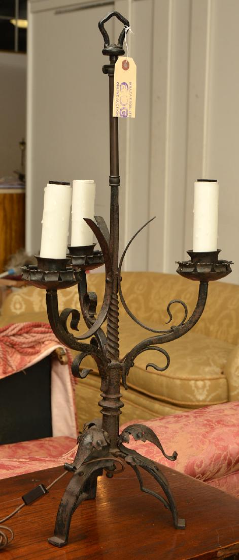 Gothic style wrought iron candelabrum table lamp (1 of 5)