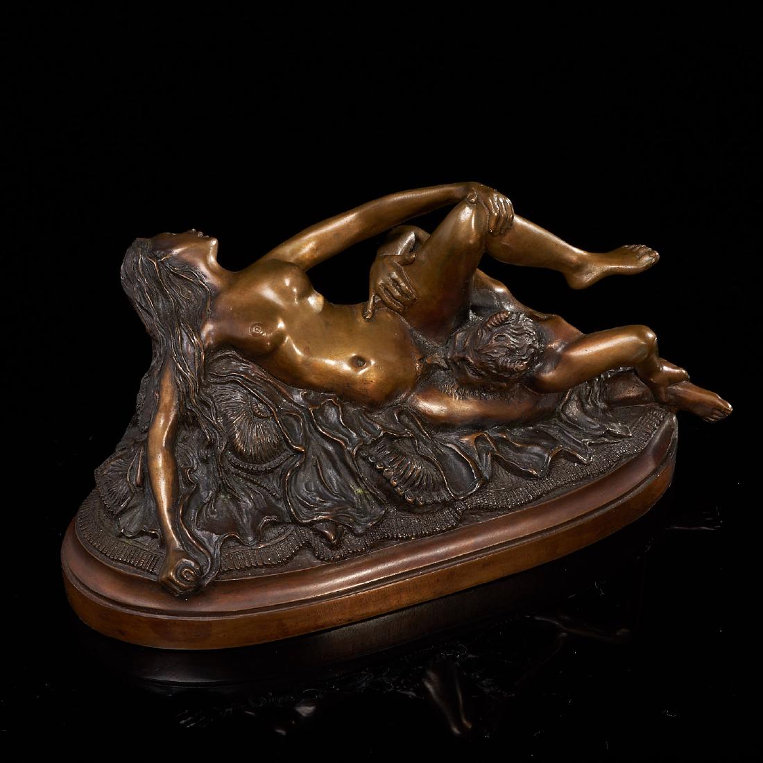 D. Julian Hayes, erotic bronze: D. Julian Hayes, erotic bronze, D. Julian Hayes (American, 20th c.), Pan with female lover, bronze with light brown patina, signed "D. Julian Hayes", and initialed "E.A.W", 4.5"h x 7.5"w x 3.25"d Prov