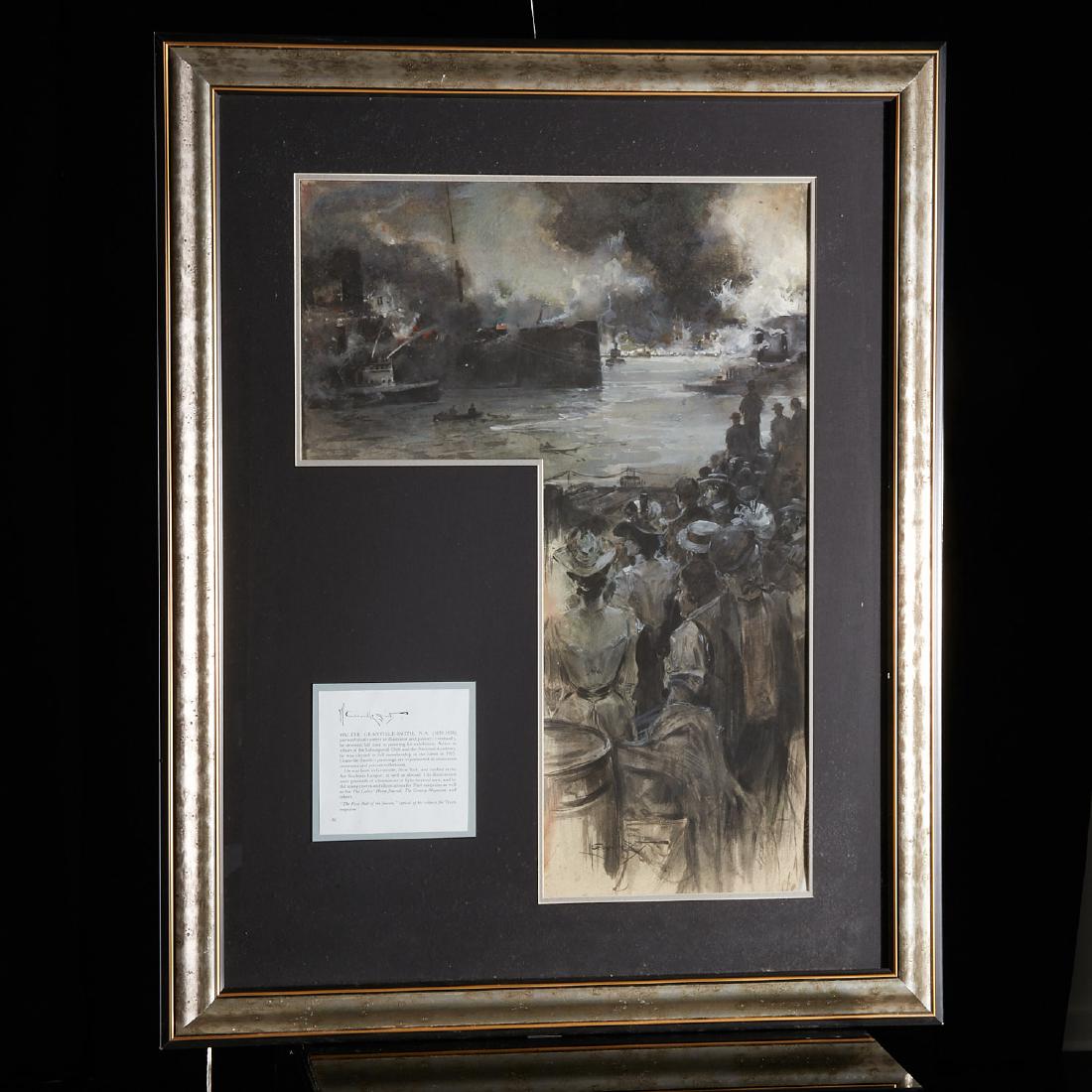Walter Granville-Smith, illustration painting: Walter Granville-Smith, illustration painting, Walter Granville-Smith (American, 1870-1938), Ship fire, illustration art, watercolor and gouache on paper, signed 'W. Granville-Smith", lower center rig