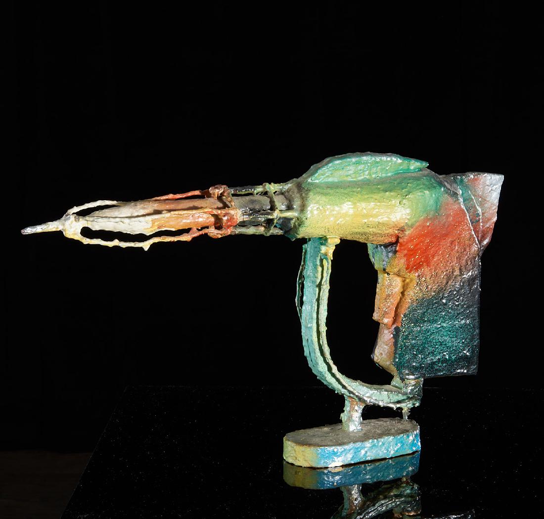 Stevan Jennis, fiberglass sculpture: Stevan Jennis, fiberglass sculpture, Stevan Jennis (American, b. 1945), Lazer gun, painted fiberglass and wire, signed and dated "S. Jennis 1979", 30"h x 20"w x 3"d