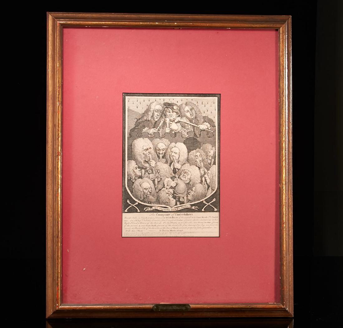 William Hogarth, etching: William Hogarth, etching, William Hogarth (British, 1697-1764), etching and engraving on paper, "The Company of Undertakers", marked "March the 3d 1736", 10"h x 7"w (image), 22"h x 18"w (framed)