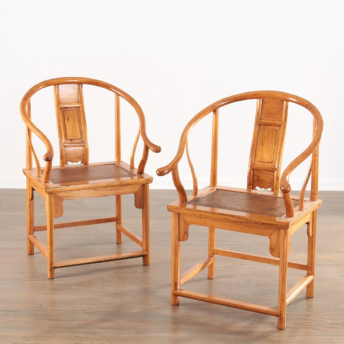 Pair Chinese hardwood horseshoe chairs (1 of 8)