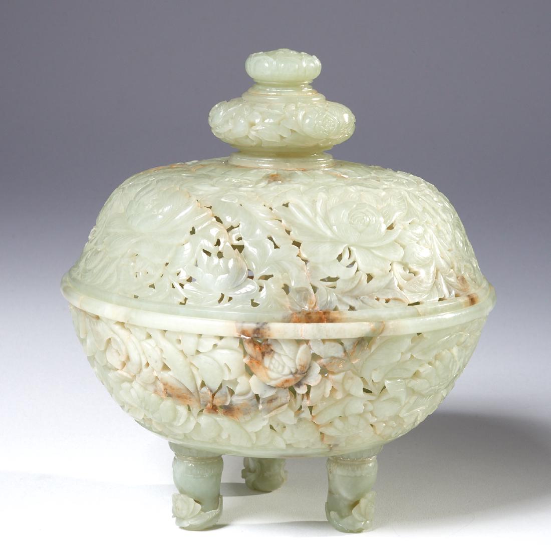 Chinese carved and pierced jade censer (1 of 7)