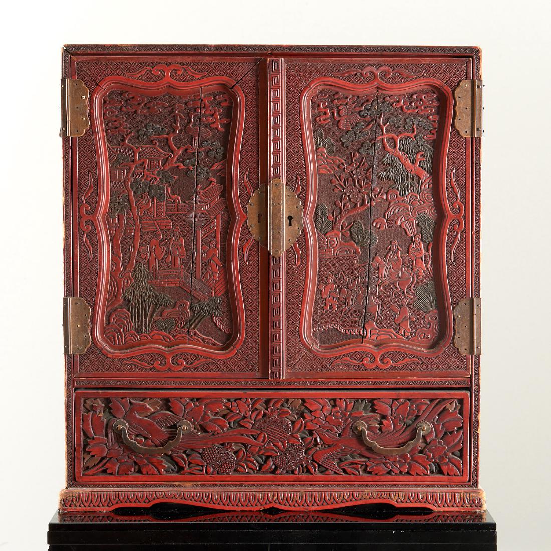 Antique Chinese carved red lacquer chest (1 of 10)