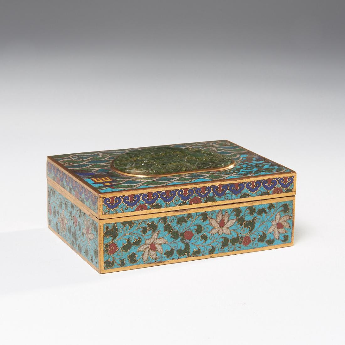 Chinese cloisonne box inlaid with jade plaque (1 of 7)