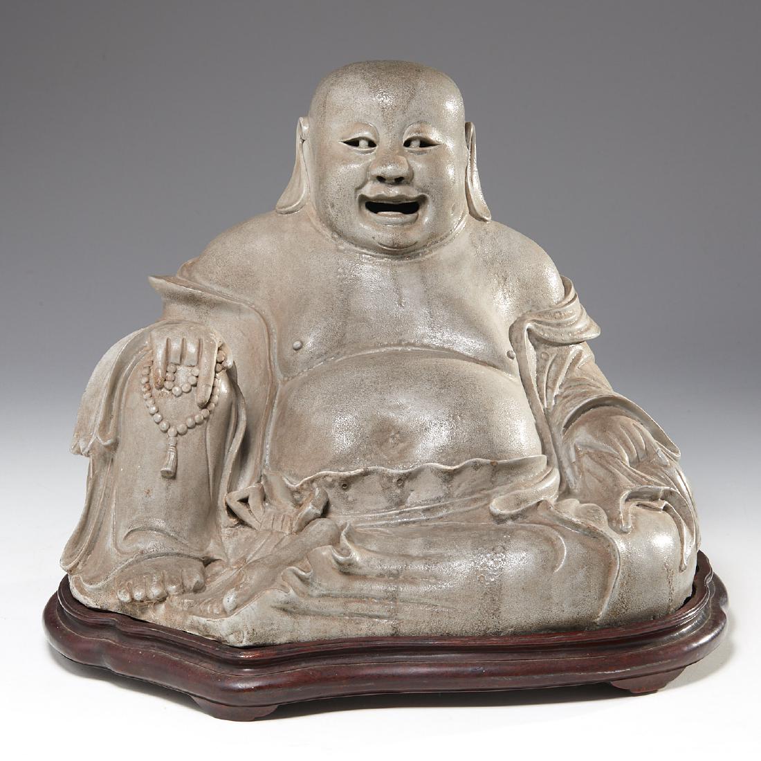 Large Asian stoneware Laughing Buddha (1 of 7)