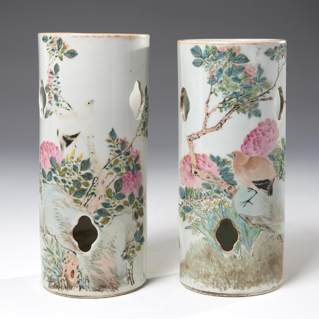 Pair Chinese porcelain Famille Rose hat stands (1 of 10)