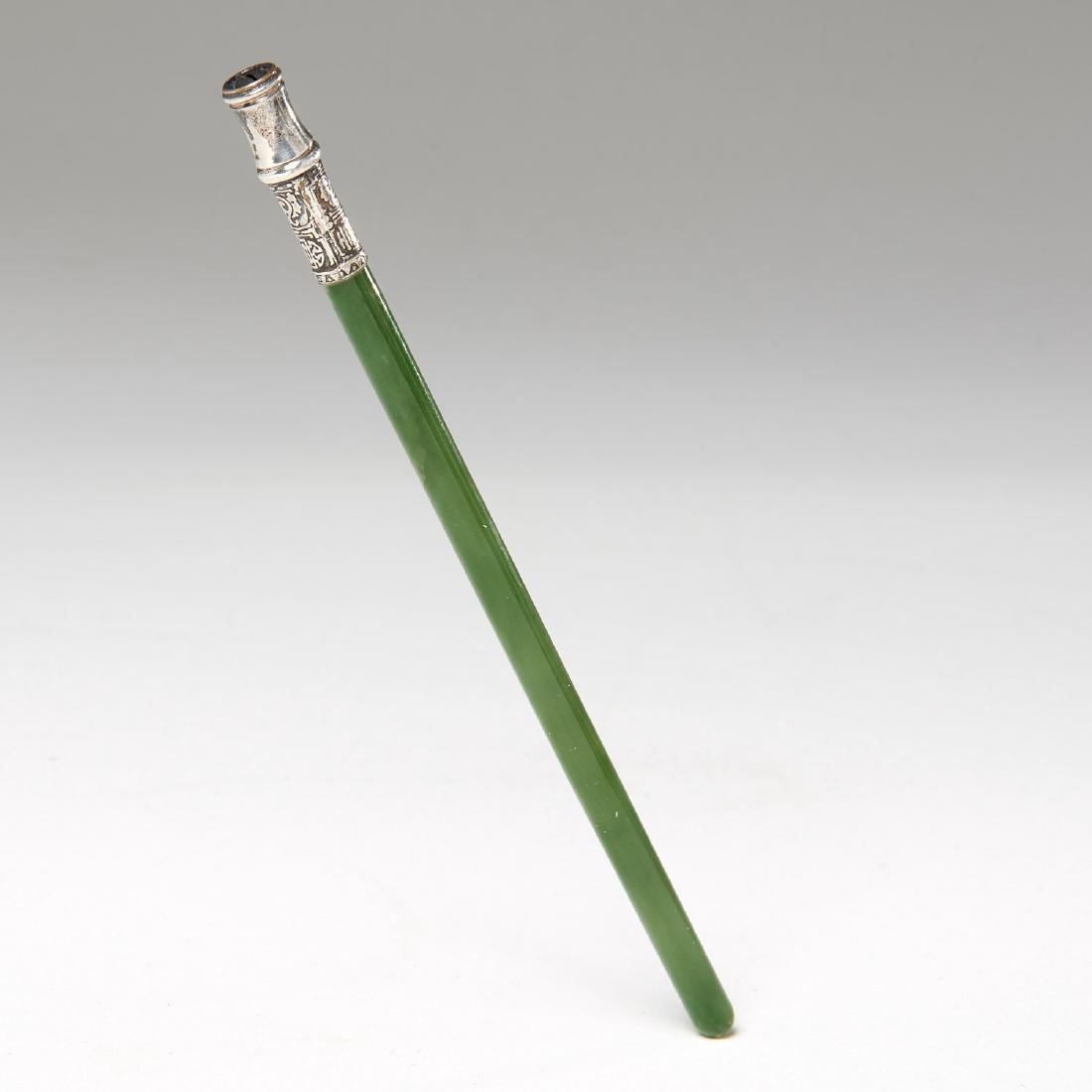 Chinese green jade and silver plated ink pen (1 of 4)