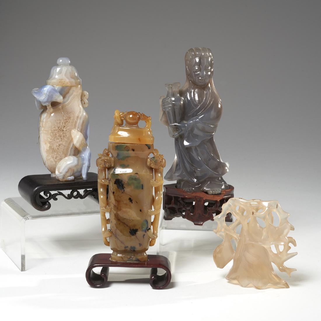 (4) Chinese carved quartz agate table items (1 of 8)