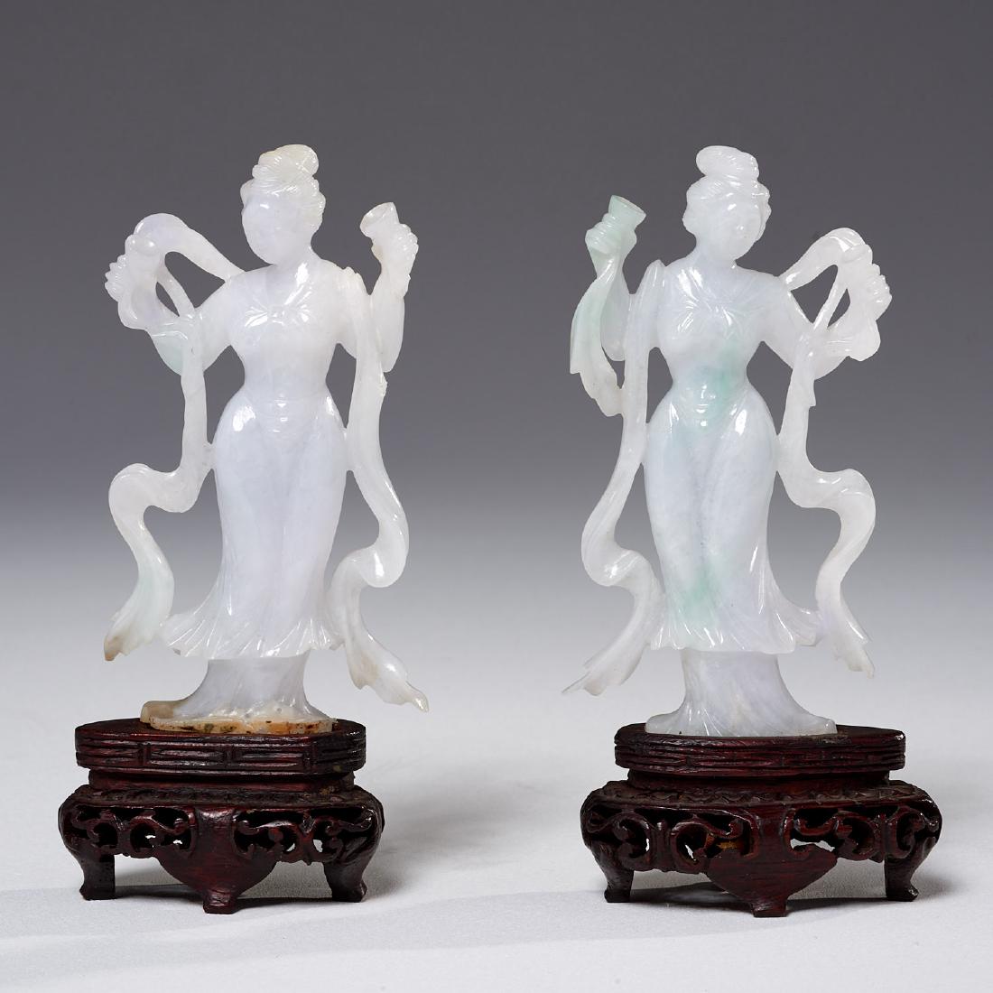 Bookmatched pair Chinese carved jade Meiren (1 of 5)