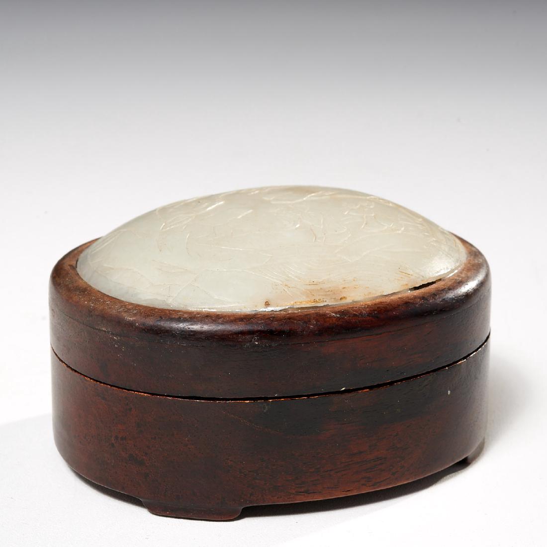 Chinese wood box with jade mounted lid (1 of 5)