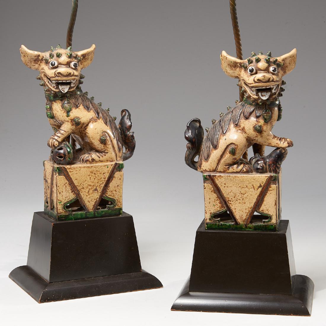 Pair Chinese Buddha lions mounted as lamps (1 of 7)