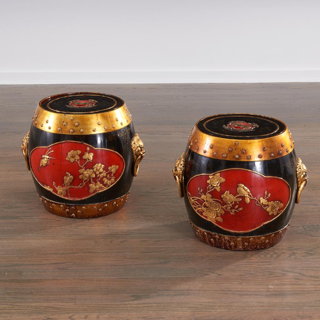 Pair Asian lacquered barrel stools (1 of 9)