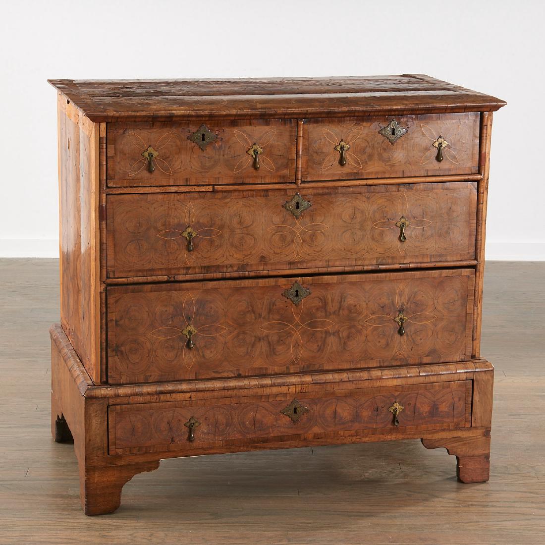William & Mary oyster veneered chest of drawers (1 of 10)