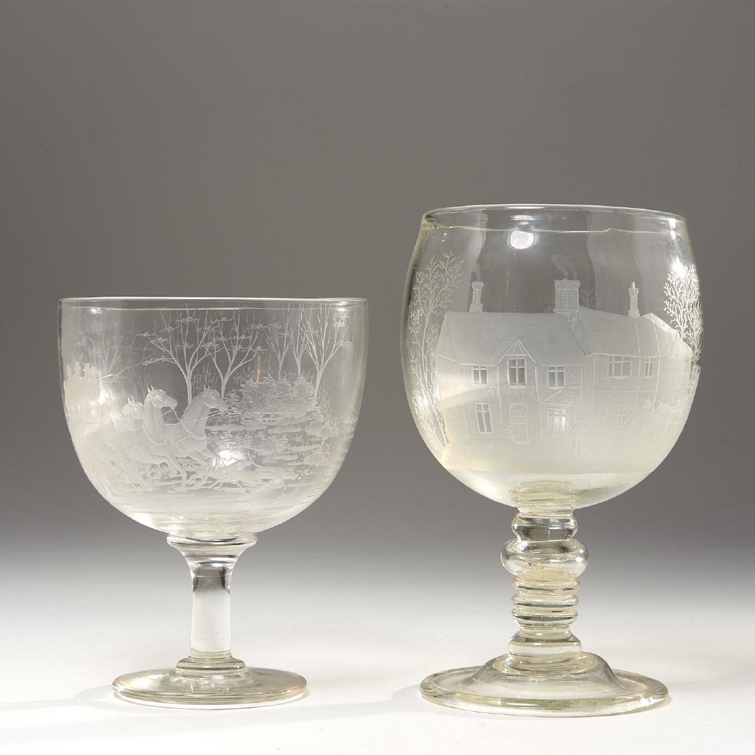(2) Victorian glass engraved coaching goblets (1 of 8)