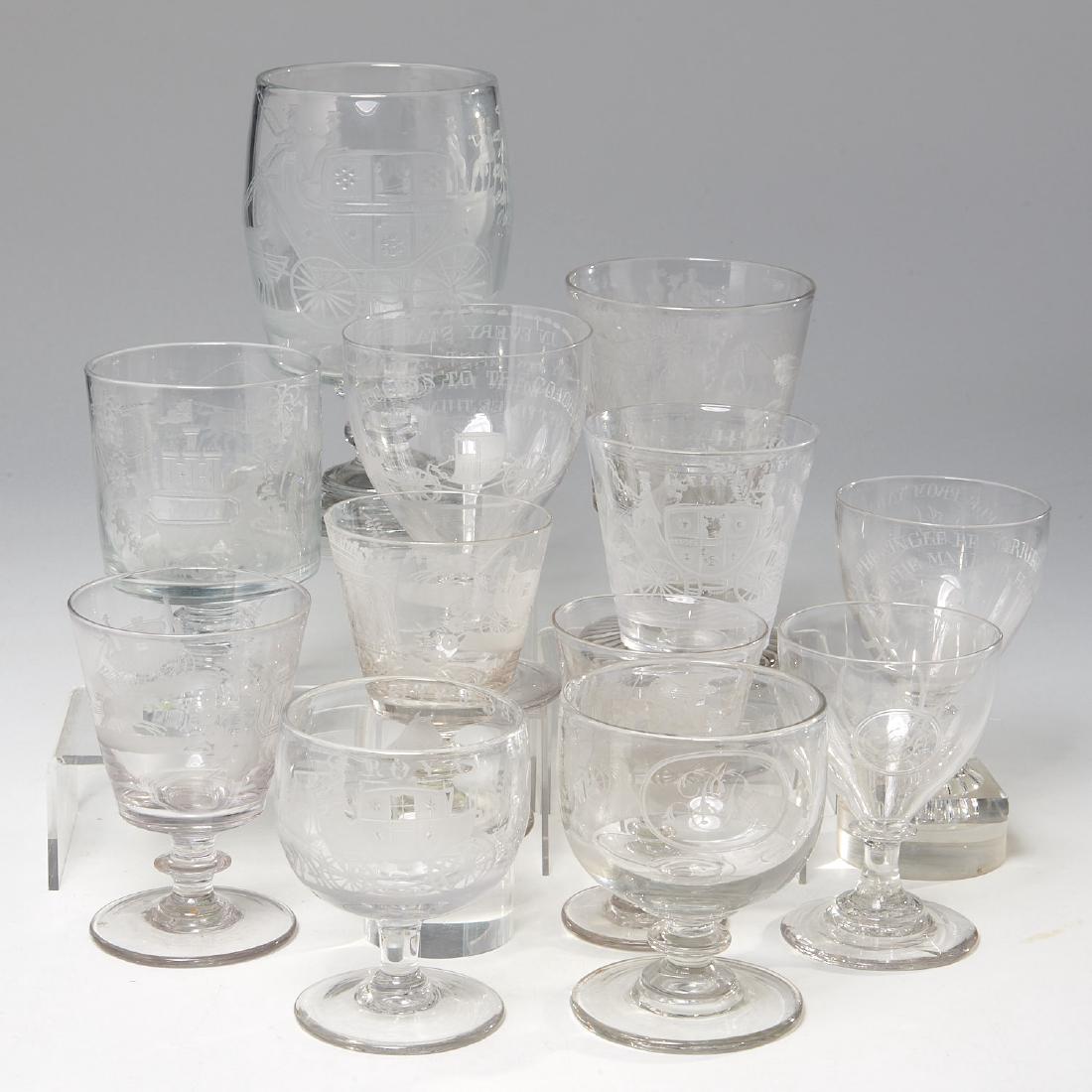 Group (12) English engraved footed glasses (1 of 6)
