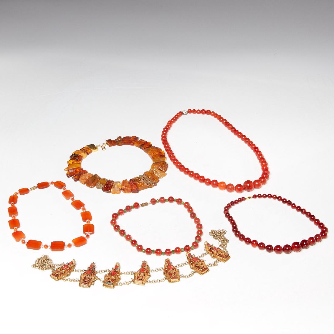 Amber, carnelian, coral, and jade necklace group (1 of 10)