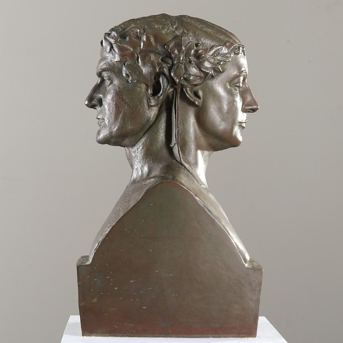 Harriet Hyatt Mayer, bronze Janus bust: Harriet Hyatt Mayer, bronze Janus bust, Harriet Hyatt Mayer (American, 1868-1960), two sided bust, one side titled "Portrait of Alfred Goldborough Mayer", the other "Portrait of Anna Vaughn Hyatt", 19