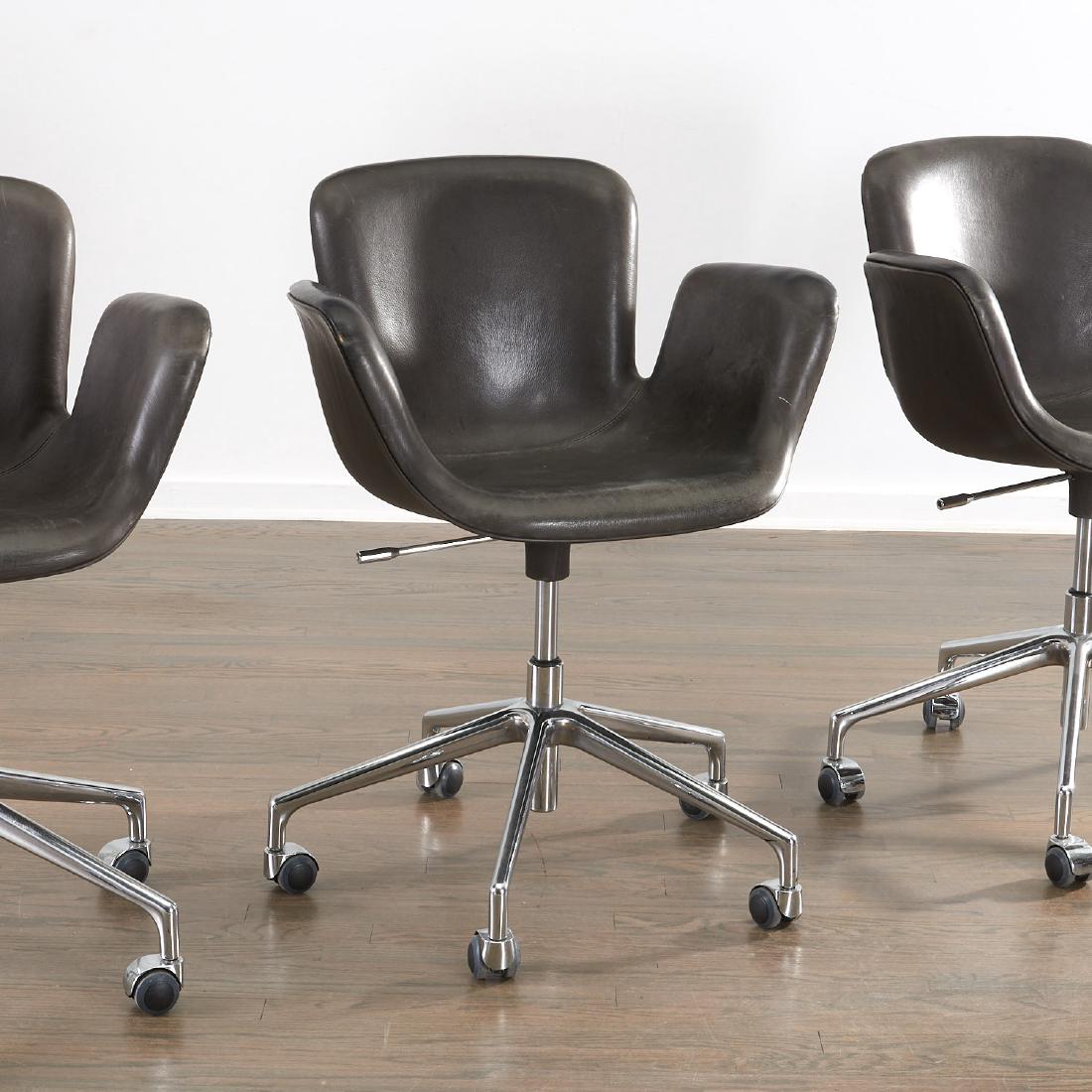 Set (3) Cappellini "Juli 09" task chairs: Set (3) Cappellini "Juli 09" task chairs, c. 2009, Italy, swivel chair with adjustable height, seat upholstered in leather on chrome 5-spoke castor base, designed by Werner Aisslinger, 34"h x 24.75"w