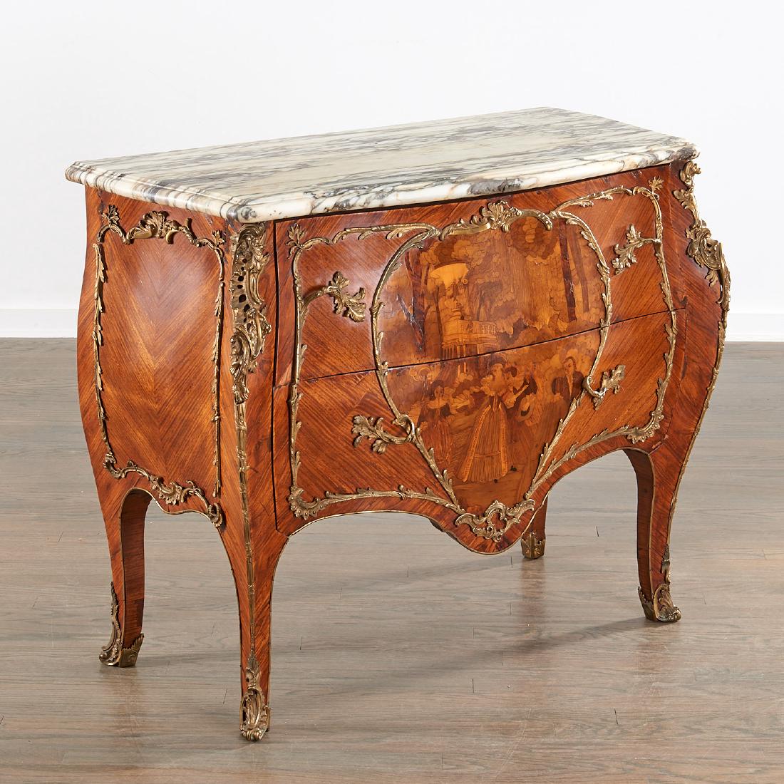 Louis XV style marble top marquetry commode (1 of 10)