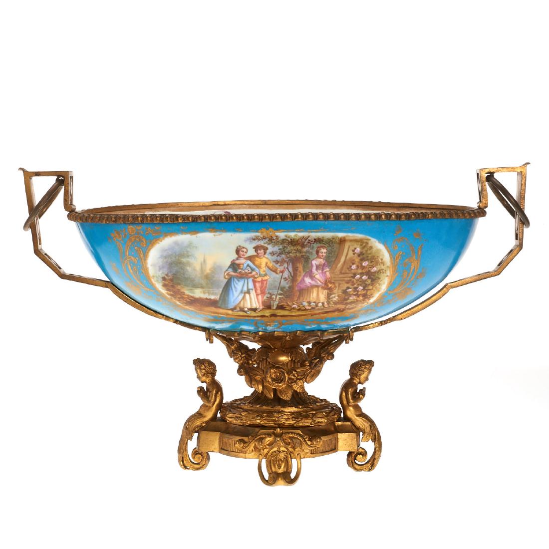 Sevres style ormolu mounted porcelain center bowl (1 of 10)