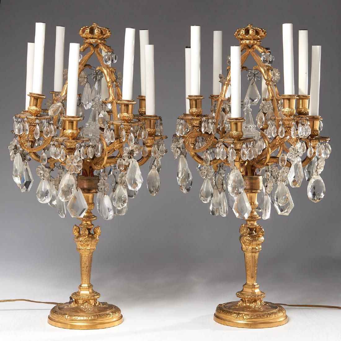 Pair Regence gilt bronze and crystal candelabra (1 of 10)
