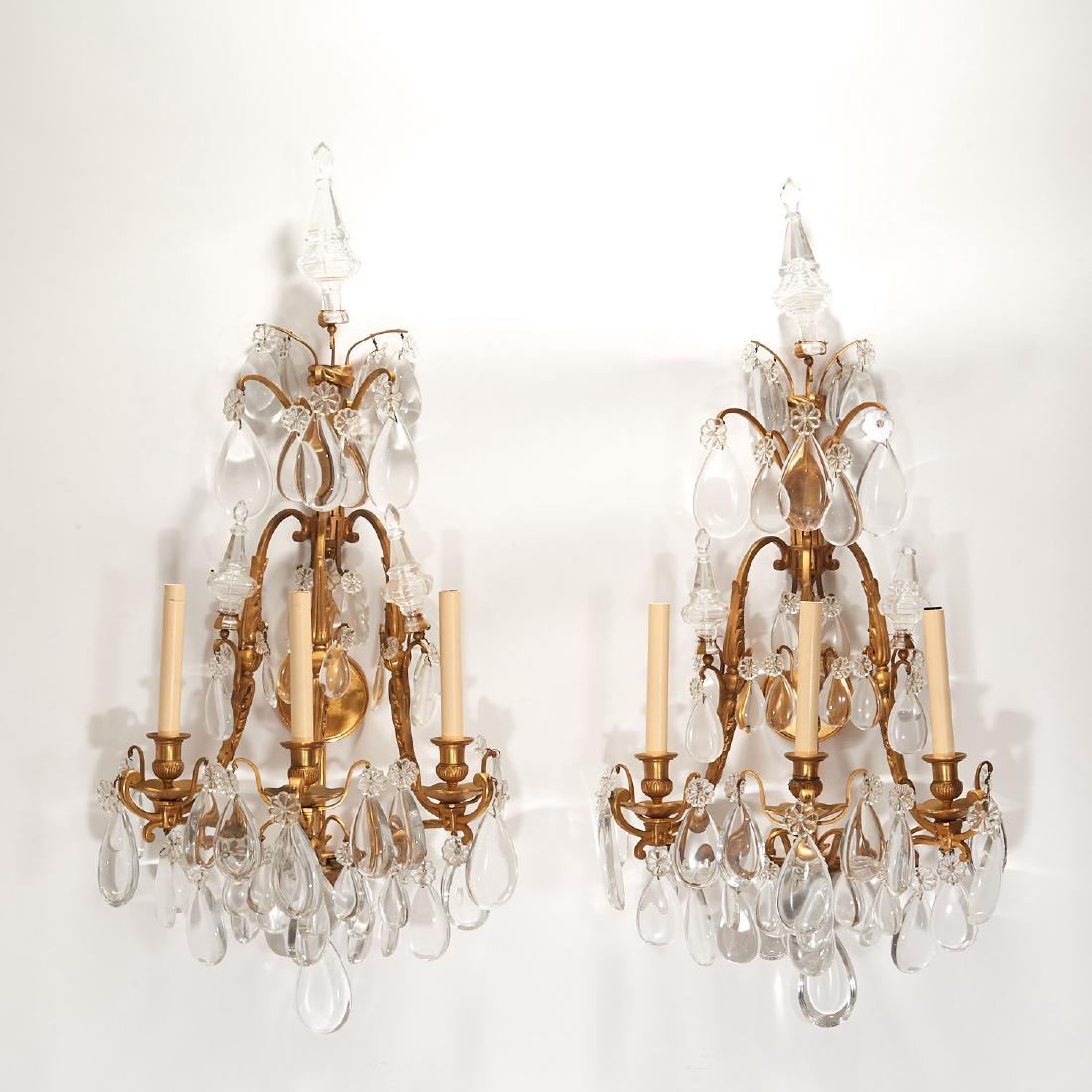 Pair Baccarat (attrib.) bronze, crystal sconces (1 of 9)