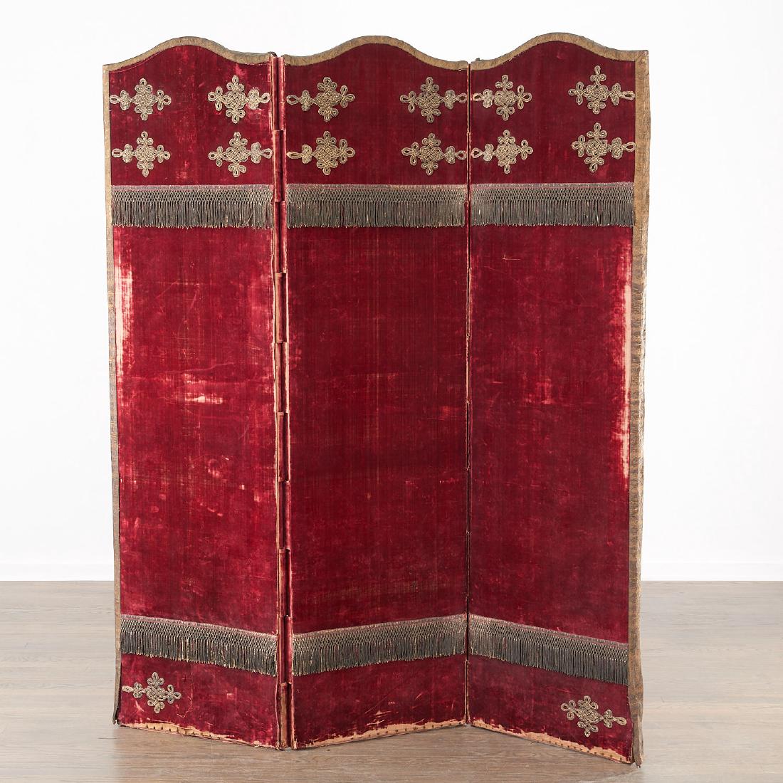 Italian red velvet and silver thread screen (1 of 7)