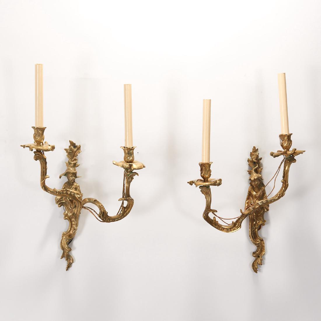 Pair Continental Rococo gilt bronze sconces (1 of 7)