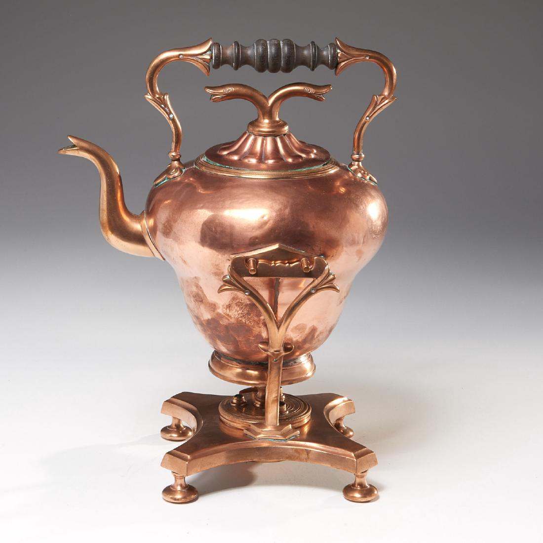 Unusual antique copper kettle on stand (1 of 9)
