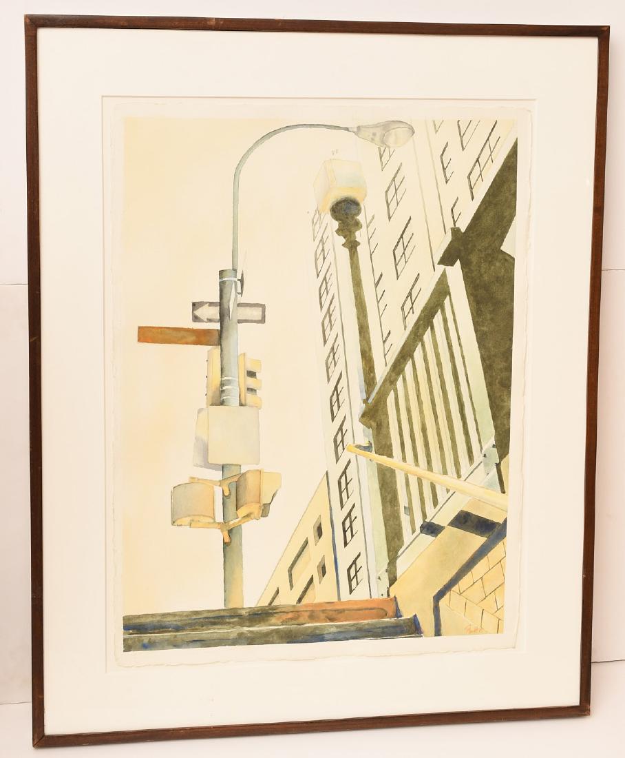 Vincent Pinto, watercolor: Vincent Pinto, watercolor, Vincent Pinto (American, b.1924), "Rector Street and Greenwich Street", 1984, watercolor on paper, signed lower right, 30.25"h x 22.25"w (paper), 39"h x 31.25"w (framed)