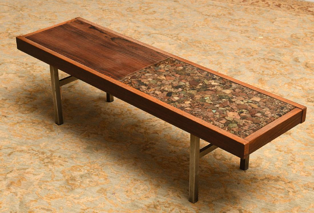 Modernist rosewood and natural stone coffee table (1 of 7)