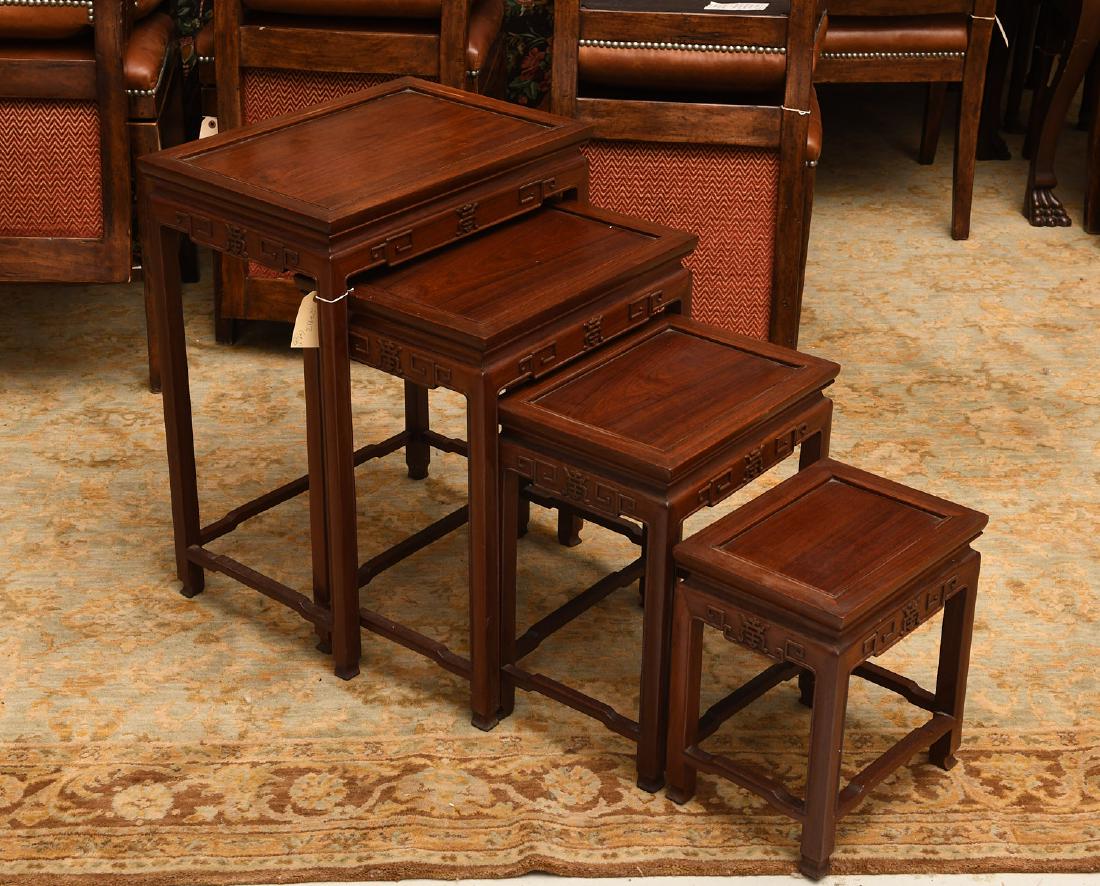 Set (4) Chinese carved hardwood nesting tables (1 of 10)