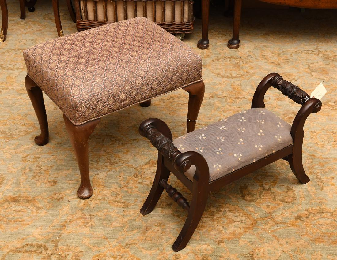 (2) nice vintage upholstered mahogany foot stools (1 of 6)