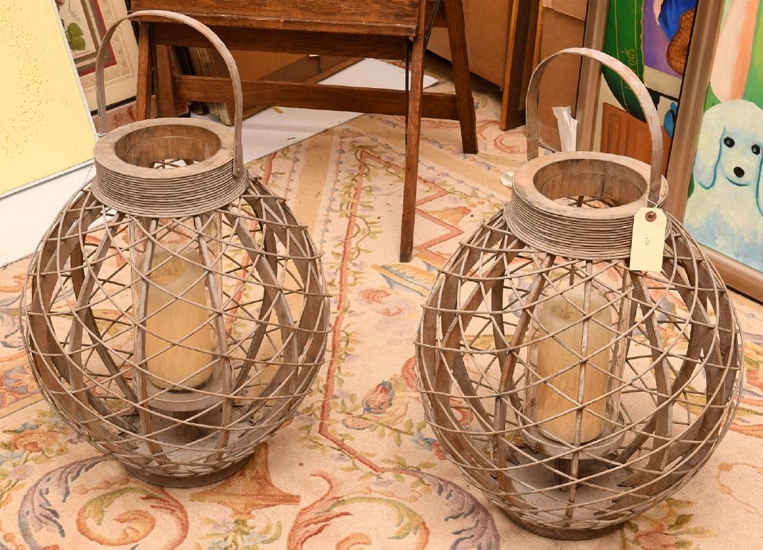 Pair large decorator rattan candle lanterns (1 of 9)
