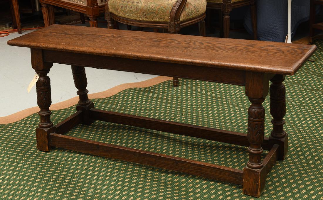 Jacobean style carved oak bench (1 of 8)