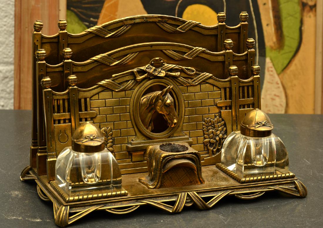 Equestrian theme double inkwell desk set (1 of 10)