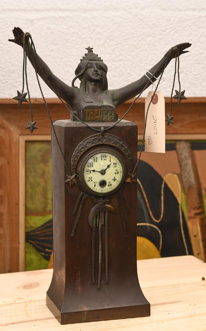 Art Nouveau patinated bronze figural clock (1 of 7)
