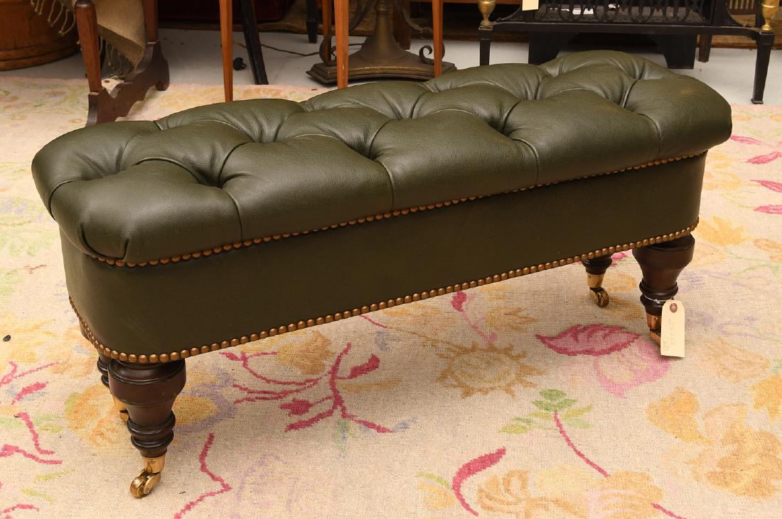 Chesterfield style green leather ottoman / bench (1 of 7)