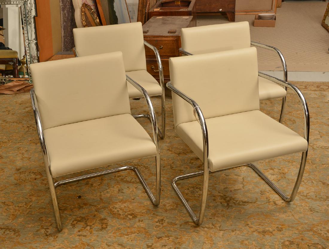 Set (4) Brno style tubular chairs in ivory leather (1 of 4)