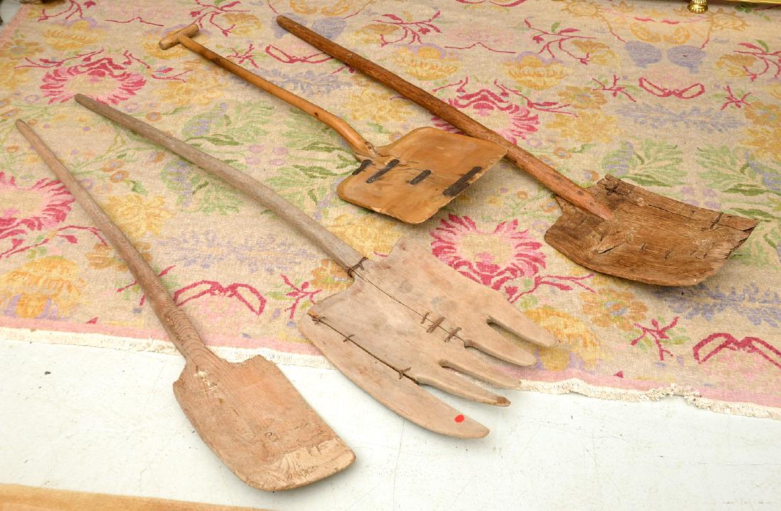 (4) rustic wooden farm shovels, pitch forks (1 of 9)