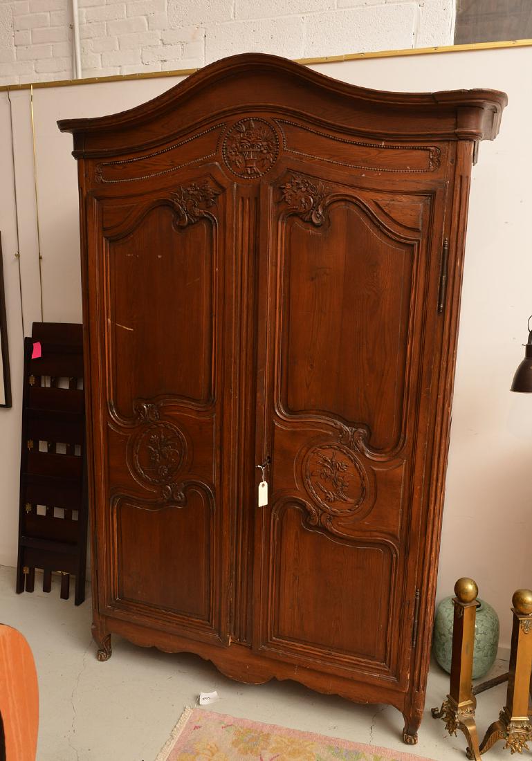 Country French style carved oak armoire (1 of 8)