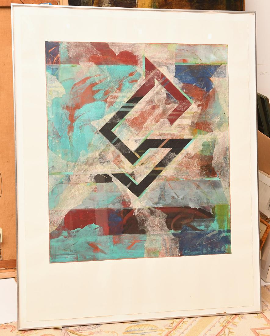 Robert Kelly, large collage monoprint: Robert Kelly, large collage monoprint, Robert Kelly (American, b. 1945), "Donja", monoprint collage, titled and dated lower left, signed lower right, inventory label verso, 54"h x 42.5"w (sheet), 57"h