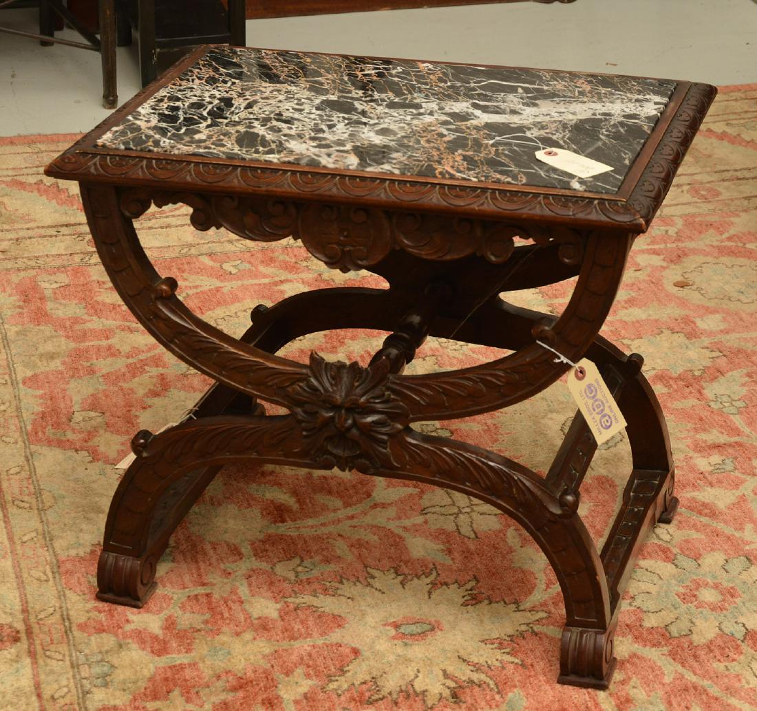 Baroque style marble top carved curule side table (1 of 10)