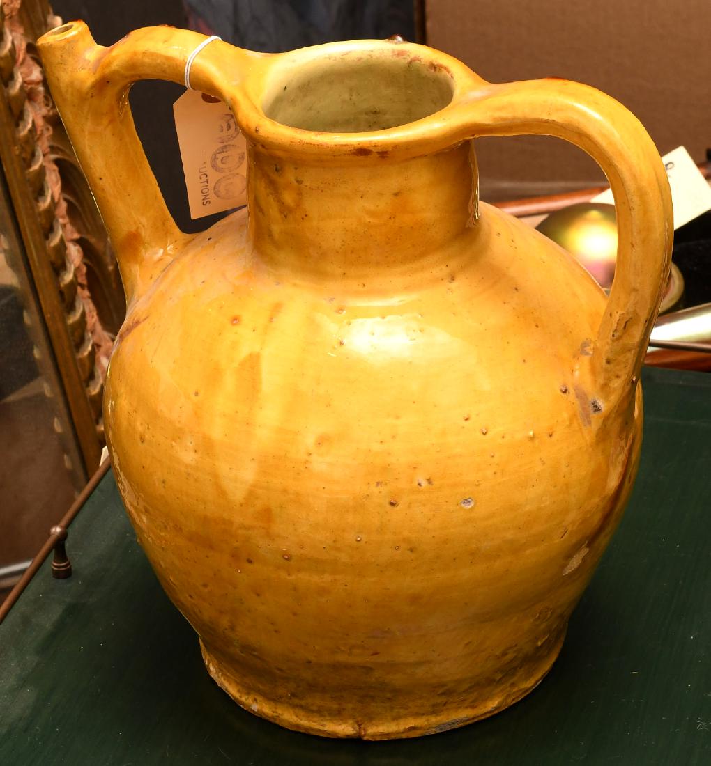 French rustic yellow glazed two-handled pot (1 of 4)