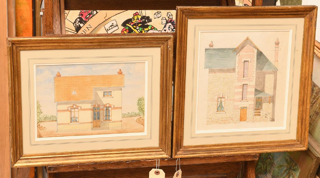 French School, (2) architectural watercolors (1 of 7)