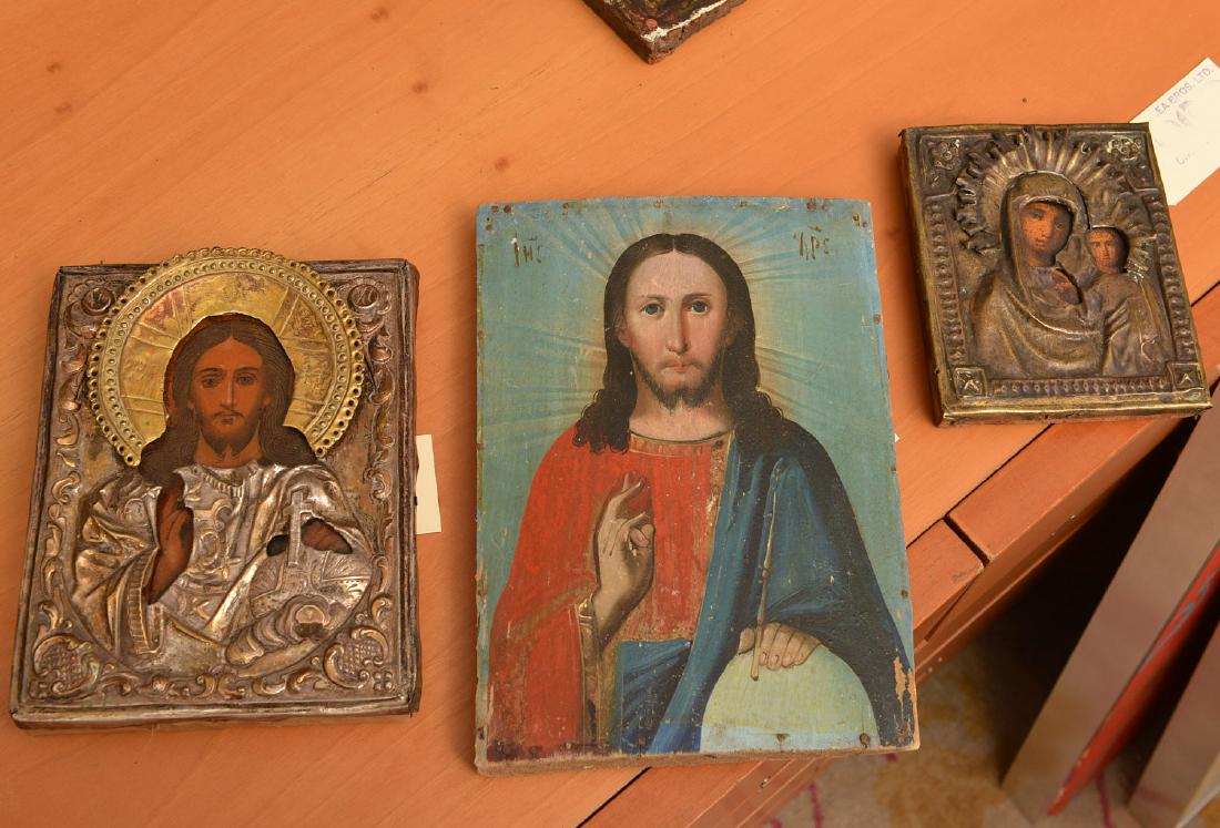 (3) Russian/Greek polychrome icons (1 of 5)