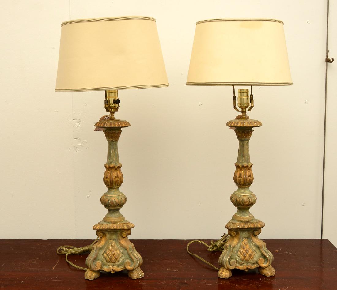 Pair Italian baroque style candle pricket lamps (1 of 7)